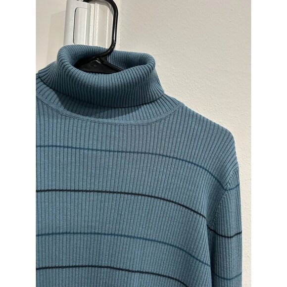 Hampshire Studio Striped Ribbed Turtleneck Blue Navy Sweater Sz Large - Picture 5 of 10